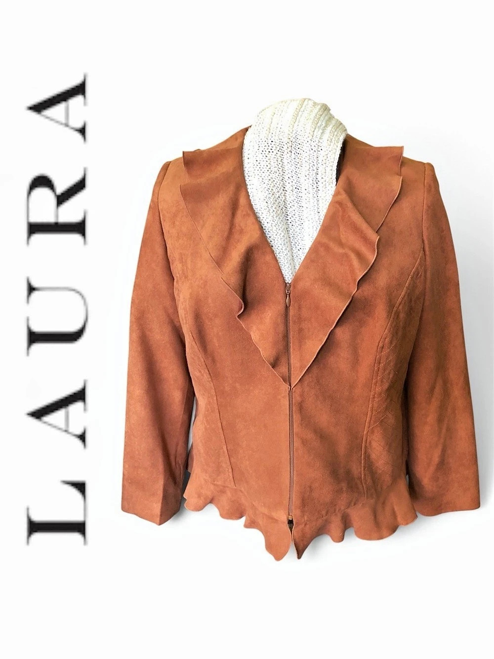 Laura Scalloped Hem Jacket in Brown